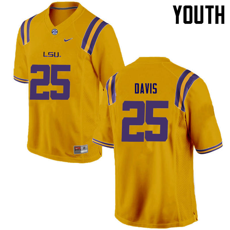Youth LSU Tigers #25 Drake Davis College Football Jerseys Game-Gold